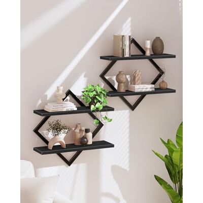CHOEZON Étagère flottantes, Lot de 2, Étagères murales à 2 Niveaux, Rangements Suspendus avec Cadre métallique losangé, pour Salon, Chambre, Cuisine, Bureau, Noir DTBJ01P2BB - Publicité CHOEZON Étagère flottantes, Lot de 2, Étagères murales à 2 Niveaux, Rangements Suspendus avec Cadre métallique losangé, pour Salon, Chambre, Cuisine, Bureau, Noir DTBJ01P2BB - Publicité