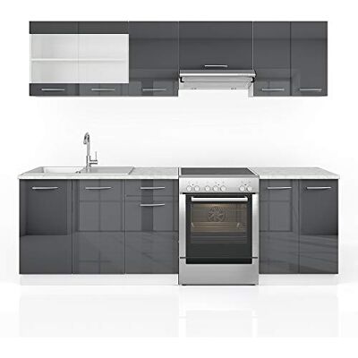 Vicco Ligne de Cuisine Raul, Anthracite Brillant/Blanc, 240cm, PT Marbre, combinable de manière Flexible avec des éléments modulaires - Publicité Vicco Ligne de Cuisine Raul, Anthracite Brillant/Blanc, 240cm, PT Marbre, combinable de manière Flexible avec des éléments modulaires - Publicité