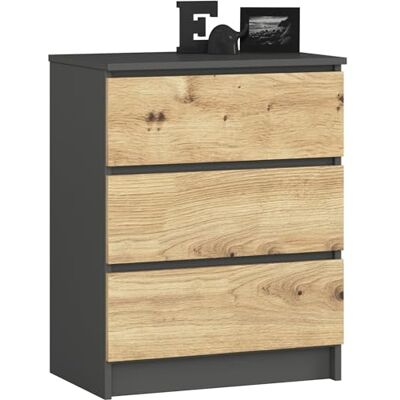 Home Collective Commode en chêne artisan graphite avec 3 tiroirs spacieux, 60 cm de large, 77 cm de haut Commode pour chambre à coucher, couloir, salon Organisateur avec tiroirs Meuble en bois - Publicité Home Collective Commode en chêne artisan graphite avec 3 tiroirs spacieux, 60 cm de large, 77 cm de haut Commode pour chambre à coucher, couloir, salon Organisateur avec tiroirs Meuble en bois - Publicité