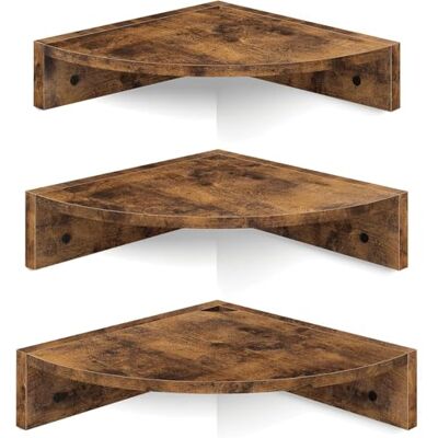 Mardili Lot de 3 étagères murales d'angle flottantes pour rangement mural et d'affichage, étagères murales rustiques en bois pour chambre à coucher, cuisine, salon, chambre d'enfant et bureau (marron - Publicité Mardili Lot de 3 étagères murales d'angle flottantes pour rangement mural et d'affichage, étagères murales rustiques en bois pour chambre à coucher, cuisine, salon, chambre d'enfant et bureau (marron - Publicité