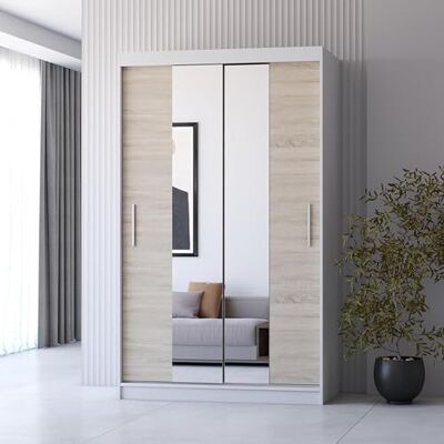 Fabryka Mebli Idźczak Armoire avec Miroir Neomi, Armoire 2 Portes Coulissantes 120 x 200 x 61 cm, Armoires à Portes Moderne, Armoirse de Chambre, Salon Blanc/Sonoma - Publicité Fabryka Mebli Idźczak Armoire avec Miroir Neomi, Armoire 2 Portes Coulissantes 120 x 200 x 61 cm, Armoires à Portes Moderne, Armoirse de Chambre, Salon Blanc/Sonoma - Publicité