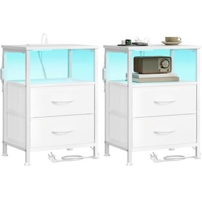 SONGMICS BELLAH Collection Table de Chevet avec Multiprise, Table d'Appoint avec Éclairage LED Réglable, Style Moderne, 1 Étagère Ouverte et 2 Tiroirs, Lot de 2, Blanc Nuage LGS202W102 - Publicité SONGMICS BELLAH Collection Table de Chevet avec Multiprise, Table d'Appoint avec Éclairage LED Réglable, Style Moderne, 1 Étagère Ouverte et 2 Tiroirs, Lot de 2, Blanc Nuage LGS202W102 - Publicité