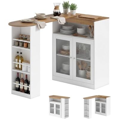 HOMCOM Table de Bar Extensible et pivotante à 90°, Table Haute de Cuisine avec étagères Ouvertes et 2 Portes vitrées pour Salle à Manger, 150 x 80 x 105,5 cm, Blanc et Naturel - Publicité HOMCOM Table de Bar Extensible et pivotante à 90°, Table Haute de Cuisine avec étagères Ouvertes et 2 Portes vitrées pour Salle à Manger, 150 x 80 x 105,5 cm, Blanc et Naturel - Publicité
