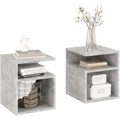 Komto Table de Chevet Lot de 2 Béton – Table de Nuit avec 2 Compartiments Ouverts, Chevet de Lit Moderne pour Chambre KABA 35 x 35 x 41,5 cm - Publicité Komto Table de Chevet Lot de 2 Béton – Table de Nuit avec 2 Compartiments Ouverts, Chevet de Lit Moderne pour Chambre KABA 35 x 35 x 41,5 cm - Publicité