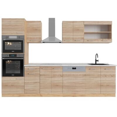 Vicco Cuisine R-Line, Sonoma/Chêne doré, 300cm avec Armoire Haute, PT Marbre, pour Une Extension personnalisée avec des modules complémentaires compatibles - Publicité Vicco Cuisine R-Line, Sonoma/Chêne doré, 300cm avec Armoire Haute, PT Marbre, pour Une Extension personnalisée avec des modules complémentaires compatibles - Publicité