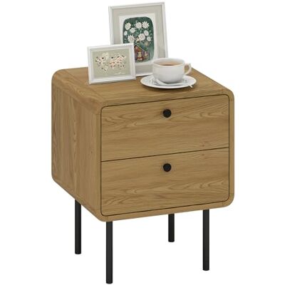HOMCOM Table de Chevet, Table de Nuit Moderne avec 2 tiroirs de Rangement et Pieds en Acier pour la Chambre à Coucher, Table d'appoint pour Le Salon, chêne - Publicité HOMCOM Table de Chevet, Table de Nuit Moderne avec 2 tiroirs de Rangement et Pieds en Acier pour la Chambre à Coucher, Table d'appoint pour Le Salon, chêne - Publicité
