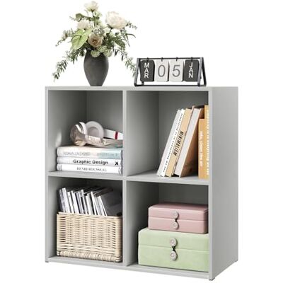 WOLTU Bibliothèque, Étagère de Rangement, Meuble Cube, 59,6x29x59,8 cm, en Bois d'ingénierie, pour Salon, 4 Cubes Compartiments, Gris - Publicité WOLTU Bibliothèque, Étagère de Rangement, Meuble Cube, 59,6x29x59,8 cm, en Bois d'ingénierie, pour Salon, 4 Cubes Compartiments, Gris - Publicité