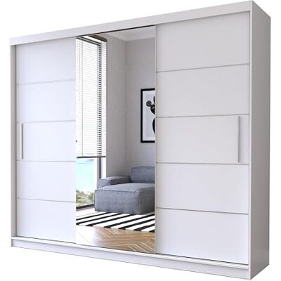 Fabryka Mebli Idźczak Armoire Coulissante avec Miroir Alba 250cm Blanc, Armoire de Rangement avec Tringle et Étagère'intérieure, Portes Coulissantes Placard Blanc - Publicité Fabryka Mebli Idźczak Armoire Coulissante avec Miroir Alba 250cm Blanc, Armoire de Rangement avec Tringle et Étagère'intérieure, Portes Coulissantes Placard Blanc - Publicité