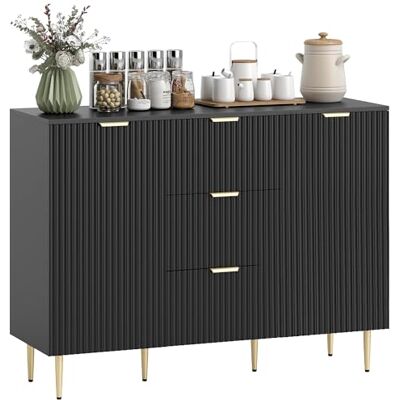 HOMCOM Buffet Meuble Cuisine Rangement Meuble de Rangement avec 3 tiroirs, étagères réglables, placards à Portes cannelées et Pieds en métal, Buffet Salle à Manger et Salon, 120 x 40 x 90 cm, Noir - Publicité HOMCOM Buffet Meuble Cuisine Rangement Meuble de Rangement avec 3 tiroirs, étagères réglables, placards à Portes cannelées et Pieds en métal, Buffet Salle à Manger et Salon, 120 x 40 x 90 cm, Noir - Publicité