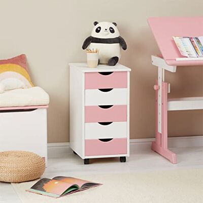 IDIMEX Caisson de Bureau Lagos L 35 cm, en Bois Massif, Blanc et Rose, Meuble de Rangement sur roulettes avec 5 tiroirs, idéal pour Chambre et Bureau - Publicité IDIMEX Caisson de Bureau Lagos L 35 cm, en Bois Massif, Blanc et Rose, Meuble de Rangement sur roulettes avec 5 tiroirs, idéal pour Chambre et Bureau - Publicité