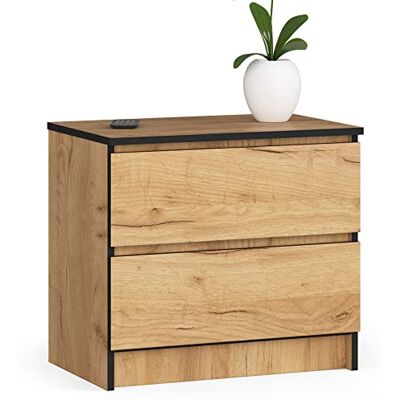 Home Collective Commode en chêne avec 2 tiroirs spacieux, 60 cm de large, 55 cm de haut, pour chambre à coucher, couloir, salon, organiseur avec tiroirs, buffet haut en bois, armoire - Publicité Home Collective Commode en chêne avec 2 tiroirs spacieux, 60 cm de large, 55 cm de haut, pour chambre à coucher, couloir, salon, organiseur avec tiroirs, buffet haut en bois, armoire - Publicité