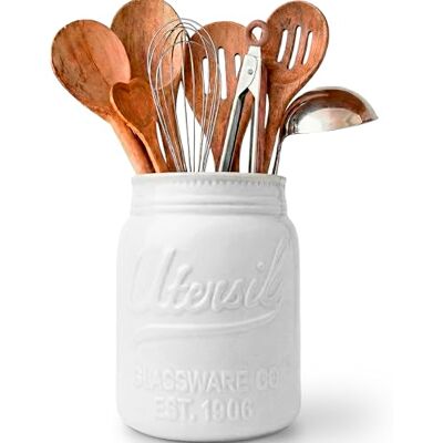 Comfify Pot à ustensiles de cuisine décoratif en céramique résistante aux éclats – Cadeau idéal – Blanc, grande taille - Publicité Comfify Pot à ustensiles de cuisine décoratif en céramique résistante aux éclats – Cadeau idéal – Blanc, grande taille - Publicité