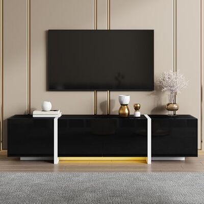 Merax Meuble TV 170 x 30 x 39 cm avec LED, meuble bas brillant avec pieds blancs, trois portes, tiroir et porte battante, beaucoup d'espace de rangement pour le salon, noir - Publicité Merax Meuble TV 170 x 30 x 39 cm avec LED, meuble bas brillant avec pieds blancs, trois portes, tiroir et porte battante, beaucoup d'espace de rangement pour le salon, noir - Publicité
