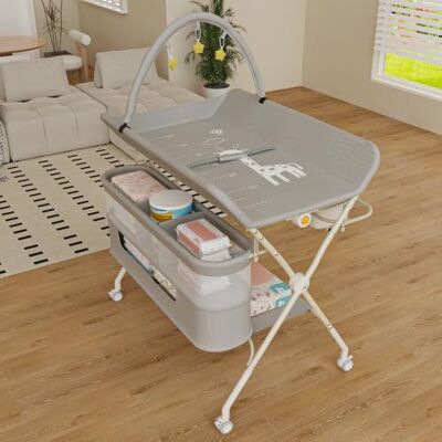 LANTUS Table à Langer Mobile pour Bébé, Pliable avec Hauteur Réglable sur 5 Niveaux Poubelle Panier de Rangement Etagère Roues Verrouillables, pour Chambre de Bébé,75 * 68 * 83-91cm (B) Gris - Publicité LANTUS Table à Langer Mobile pour Bébé, Pliable avec Hauteur Réglable sur 5 Niveaux Poubelle Panier de Rangement Etagère Roues Verrouillables, pour Chambre de Bébé,75 * 68 * 83-91cm (B) Gris - Publicité