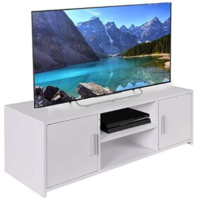 BAKAJI Meuble TV en Bois MDF Buffet avec Base de télévision 2 Compartiments Ouverts pour Console de Jeux DVD et 2 Portes, Dimensions 110 x 35 x 36 cm, Couleur Blanche, Design Moderne - Publicité BAKAJI Meuble TV en Bois MDF Buffet avec Base de télévision 2 Compartiments Ouverts pour Console de Jeux DVD et 2 Portes, Dimensions 110 x 35 x 36 cm, Couleur Blanche, Design Moderne - Publicité