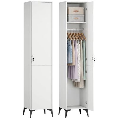 HOMCOM Armoire Chambre étroite penderie avec Porte, Tringle et étagères de Rangement, Serrure à Deux clés, Armoire à vêtements, Dressing, pour Chambre à Coucher, 36 x 40 x 180 cm, Blanc - Publicité HOMCOM Armoire Chambre étroite penderie avec Porte, Tringle et étagères de Rangement, Serrure à Deux clés, Armoire à vêtements, Dressing, pour Chambre à Coucher, 36 x 40 x 180 cm, Blanc - Publicité