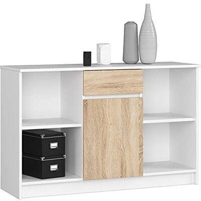 AKORD Commode B-17 120 cm 1 Porte et Un tiroir pour Le Salon Chambre Salon Armoire Design Fonctionnel Elégant Panneau Stratifié 16mm Couleur Blanc/Sonoma - Publicité AKORD Commode B-17 120 cm 1 Porte et Un tiroir pour Le Salon Chambre Salon Armoire Design Fonctionnel Elégant Panneau Stratifié 16mm Couleur Blanc/Sonoma - Publicité