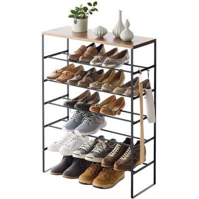 YAMAZAKI 3370 Tower 6Tiered WoodTop Shoe Rack, Black, Steel/Wood, 66 x 25 x 87 cm - Publicité YAMAZAKI 3370 Tower 6Tiered WoodTop Shoe Rack, Black, Steel/Wood, 66 x 25 x 87 cm - Publicité