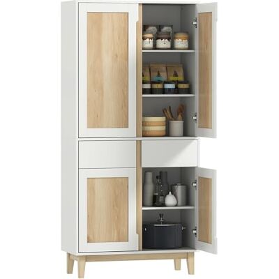 HOMCOM Buffet Haut Cuisine, Armoire de Cuisine, vaisselier, 4 Portes, 2 tiroirs, étagères réglables, Pieds en Bois d'hévéa, Meuble de Rangement pour Salon, Salle à Manger, 80x35x170cm, Blanc et chêne - Publicité HOMCOM Buffet Haut Cuisine, Armoire de Cuisine, vaisselier, 4 Portes, 2 tiroirs, étagères réglables, Pieds en Bois d'hévéa, Meuble de Rangement pour Salon, Salle à Manger, 80x35x170cm, Blanc et chêne - Publicité