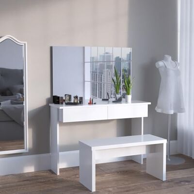Vicco Coiffeuse Azur, Blanc, 120cm avec Banc, Deux tiroirs coulissants faciles – palettes, pinceaux et Bijoux immédiatement rangés - Publicité Vicco Coiffeuse Azur, Blanc, 120cm avec Banc, Deux tiroirs coulissants faciles – palettes, pinceaux et Bijoux immédiatement rangés - Publicité