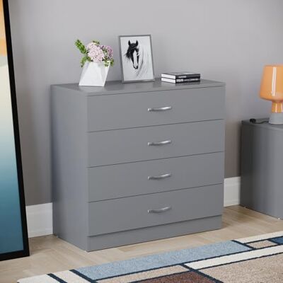 Home Discount - Riano 4-Tiroirs - Gris - Commode - Publicité Home Discount - Riano 4-Tiroirs - Gris - Commode - Publicité