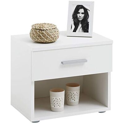IDIMEX Table de Chevet MAEL, Table de Nuit casier avec 1 tiroir et 1 Niche, en mélaminé Blanc Mat et Blanc Brillant - Publicité IDIMEX Table de Chevet MAEL, Table de Nuit casier avec 1 tiroir et 1 Niche, en mélaminé Blanc Mat et Blanc Brillant - Publicité
