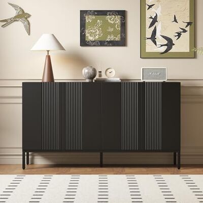 Merax Buffet moderne à 4 portes sans poignée, étagères réglables, pour salle à manger, salon et cuisine, 145 x 41,5 x 80 cm, noir - Publicité Merax Buffet moderne à 4 portes sans poignée, étagères réglables, pour salle à manger, salon et cuisine, 145 x 41,5 x 80 cm, noir - Publicité