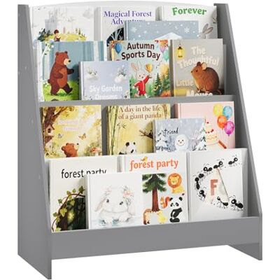 WOLTU Étagère à Livres pour Enfants, Bibliothèque Montessori à 4 Niveaux avec des Compartiments Ouverts, en MDF P2, pour Chambre d'enfant, Crèche, 61x30x70 cm, Blanc + Gris - Publicité WOLTU Étagère à Livres pour Enfants, Bibliothèque Montessori à 4 Niveaux avec des Compartiments Ouverts, en MDF P2, pour Chambre d'enfant, Crèche, 61x30x70 cm, Blanc + Gris - Publicité