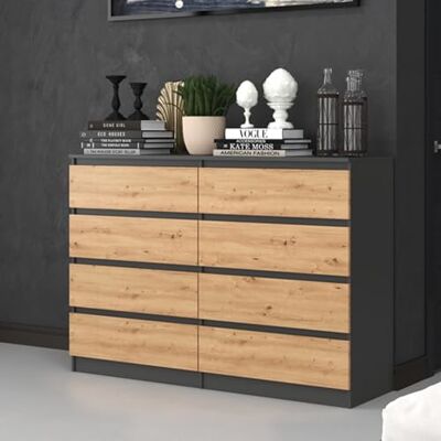 Home Collective Commode, Chambre à Coucher Couloir, Armoire, Sideboard, highboard avec 8 tiroirs, Largeur 140 cm Hauteur 97 Anthracite Artisan - Publicité Home Collective Commode, Chambre à Coucher Couloir, Armoire, Sideboard, highboard avec 8 tiroirs, Largeur 140 cm Hauteur 97 Anthracite Artisan - Publicité