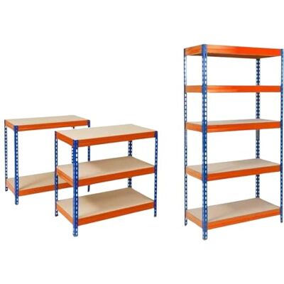 KARAT Étagères à Grande Tenue Etagère à emboîter, Montage sans Outils Rayonnages Charges Lourdes Rayonnage Magasin & Garage Étagère d'atelier modulable(Bleu-Orange 180 x 90 x 60 cm-5 Niveaux) - Publicité KARAT Étagères à Grande Tenue Etagère à emboîter, Montage sans Outils Rayonnages Charges Lourdes Rayonnage Magasin & Garage Étagère d'atelier modulable(Bleu-Orange 180 x 90 x 60 cm-5 Niveaux) - Publicité