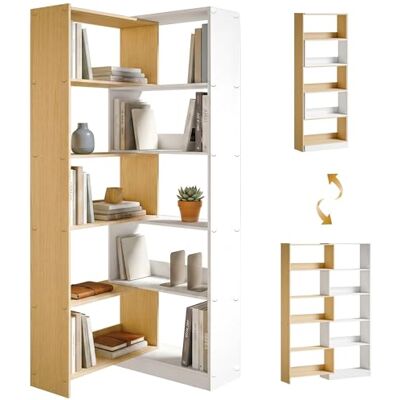HOMCOM Bibliothèque d'angle rotative 350° à 5 Niveaux, étagère de Rangement Extensible en Forme L, 60-111x24x164cm, Style Moderne, Meuble de Rangement pour Salon, Bureau, Petit Espace, chêne et Blanc - Publicité HOMCOM Bibliothèque d'angle rotative 350° à 5 Niveaux, étagère de Rangement Extensible en Forme L, 60-111x24x164cm, Style Moderne, Meuble de Rangement pour Salon, Bureau, Petit Espace, chêne et Blanc - Publicité