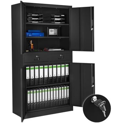 tectake Armoire de Rangement Metal Armoire de Bureau avec Serrure 4 Portes battantes et 2 tiroirs verrouillables pour Rangement Dossier, 80 x 40 x 180 cm Noir - Publicité tectake Armoire de Rangement Metal Armoire de Bureau avec Serrure 4 Portes battantes et 2 tiroirs verrouillables pour Rangement Dossier, 80 x 40 x 180 cm Noir - Publicité