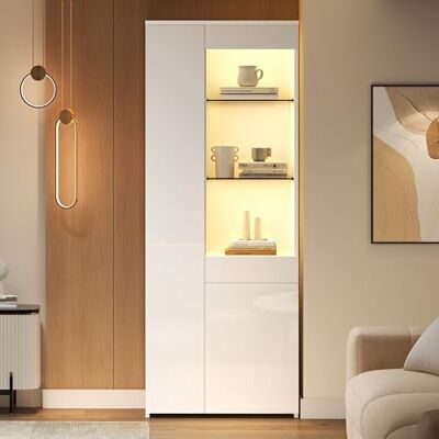 Merax Vitrine LED 70x35x180 cm avec Tiroirs – Vitrine Haute Brillante Moderne, Armoire Vitrée Salon avec LED APP, Highboard avec Portes en Verre Trempé, Étagères de Rangement Compartimentées - Publicité Merax Vitrine LED 70x35x180 cm avec Tiroirs – Vitrine Haute Brillante Moderne, Armoire Vitrée Salon avec LED APP, Highboard avec Portes en Verre Trempé, Étagères de Rangement Compartimentées - Publicité