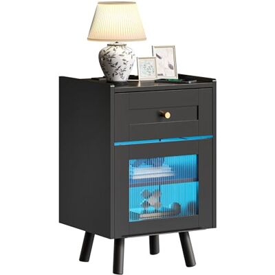 YITAHOME Table de Chevet avec Barre Lumineuse LED 7 Couleurs, Armoire de Chevet avec tiroir et étagère réglable, Table d'appoint de Rangement Noire pour Chambre à Coucher, Salon, 40 x 35 x 62 cm - Publicité YITAHOME Table de Chevet avec Barre Lumineuse LED 7 Couleurs, Armoire de Chevet avec tiroir et étagère réglable, Table d'appoint de Rangement Noire pour Chambre à Coucher, Salon, 40 x 35 x 62 cm - Publicité