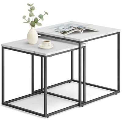 Home Collective Lot de 2 tables basses carrées Loft Design 2 en 1 Surface résistante aux rayures Salon 50 cm et 45 cm de large Aspect marbre avec pieds noirs - Publicité Home Collective Lot de 2 tables basses carrées Loft Design 2 en 1 Surface résistante aux rayures Salon 50 cm et 45 cm de large Aspect marbre avec pieds noirs - Publicité