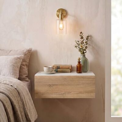 IDIMEX Chevet Suspendu Oceane, en Bois Blanc et Sonoma étagère Murale avec 1 tiroir sans poignée - Publicité IDIMEX Chevet Suspendu Oceane, en Bois Blanc et Sonoma étagère Murale avec 1 tiroir sans poignée - Publicité
