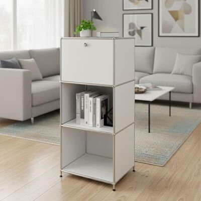 KARAT Table d’Appoint, Table de Chevet, Structure Métal Blanc & Chrome, H121 x L50 x P40 cm – Système Modulaire à Emboîter, Étagère pour Salon, Bureau ou Entrée – Concept Epure MK-107 (Blanc) - Publicité KARAT Table d’Appoint, Table de Chevet, Structure Métal Blanc & Chrome, H121 x L50 x P40 cm – Système Modulaire à Emboîter, Étagère pour Salon, Bureau ou Entrée – Concept Epure MK-107 (Blanc) - Publicité