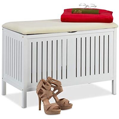 Relaxdays Banc avec Espace de Rangement, rembourré, 80 l, Compartiment, Style campagnard, en Bois, Caisse siège HxlxP 56 - Publicité Relaxdays Banc avec Espace de Rangement, rembourré, 80 l, Compartiment, Style campagnard, en Bois, Caisse siège HxlxP 56 - Publicité