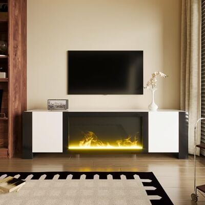 Merax Meuble TV 165 x 32 x 55 cm, avec cheminée électrique, effet flamme, espace de rangement avec étagères, structure stable, décoratif sans fonction de chauffage, design élégant pour le salon, blanc - Publicité Merax Meuble TV 165 x 32 x 55 cm, avec cheminée électrique, effet flamme, espace de rangement avec étagères, structure stable, décoratif sans fonction de chauffage, design élégant pour le salon, blanc - Publicité
