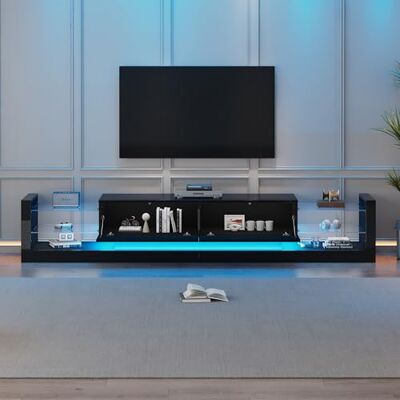 BTM Meuble TV Noir avec LED, avec Tiroirs et Compartiments, Banc TV en Verre pour Salon, Charge 50kg, pour Télé de 80 Pouces, 180x38x38cm, Noir - Publicité BTM Meuble TV Noir avec LED, avec Tiroirs et Compartiments, Banc TV en Verre pour Salon, Charge 50kg, pour Télé de 80 Pouces, 180x38x38cm, Noir - Publicité