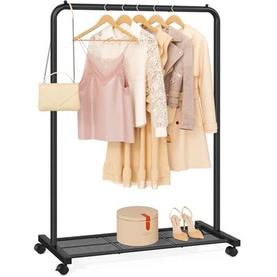 SONGMICS Portant à Vêtements à Roulettes, Porte-manteaux, Barre Supporte Jusqu’à 40 kg, avec Tringle, Étagère de Rangement en Maille, Style Industriel, pour Chambre, Buanderie, Noir HSR25BK - Publicité SONGMICS Portant à Vêtements à Roulettes, Porte-manteaux, Barre Supporte Jusqu’à 40 kg, avec Tringle, Étagère de Rangement en Maille, Style Industriel, pour Chambre, Buanderie, Noir HSR25BK - Publicité