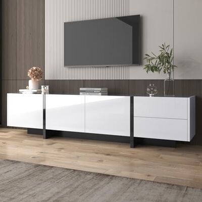Merax Meuble TV bas avec tiroirs, meuble TV moderne avec espace de rangement, table TV pour salon et salle à manger, blanc, 190 x 35 x 45 cm - Publicité Merax Meuble TV bas avec tiroirs, meuble TV moderne avec espace de rangement, table TV pour salon et salle à manger, blanc, 190 x 35 x 45 cm - Publicité