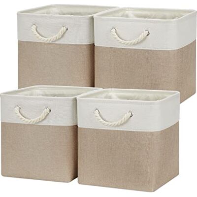 Temary Lot de 4 bacs de rangement cubiques en tissu pour étagère, 30,5 x 30,5 cm, paniers de rangement vides pour jouets, jouets de chien (blanc et kaki) - Publicité Temary Lot de 4 bacs de rangement cubiques en tissu pour étagère, 30,5 x 30,5 cm, paniers de rangement vides pour jouets, jouets de chien (blanc et kaki) - Publicité