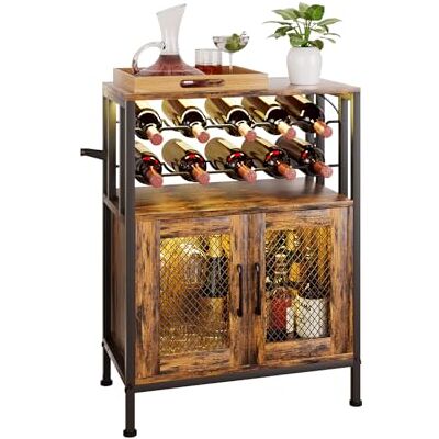 Yorbay Rangement à Vin avec Éclairage LED: Meuble Bar de Style Industriel avec Porte Grillagée pour 10 Bouteilles et 6 Verres à Vin Casiers à Bouteille pour Cuisine Salle à Manger Salon - Publicité Yorbay Rangement à Vin avec Éclairage LED: Meuble Bar de Style Industriel avec Porte Grillagée pour 10 Bouteilles et 6 Verres à Vin Casiers à Bouteille pour Cuisine Salle à Manger Salon - Publicité