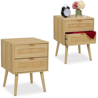 Relaxdays Rekaxdays Table de Chevet, Lot de 2, Deux tiroirs spacieux, H x L x P : env. 55 x 40 x 41,5 cm, pour la Chambre, Nature - Publicité Relaxdays Rekaxdays Table de Chevet, Lot de 2, Deux tiroirs spacieux, H x L x P : env. 55 x 40 x 41,5 cm, pour la Chambre, Nature - Publicité