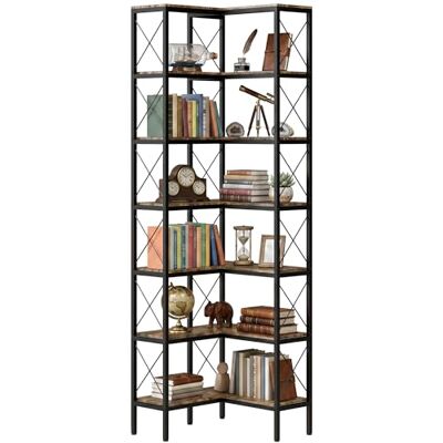 HOMCOM Bibliothèque d'angle à 6 Niveaux, étagère à Livres, Meuble de Rangement Industriel pour Salon, Chambre, Bureau, Cadre en métal, 60 x 60 x 200 cm, Brun Rustique - Publicité HOMCOM Bibliothèque d'angle à 6 Niveaux, étagère à Livres, Meuble de Rangement Industriel pour Salon, Chambre, Bureau, Cadre en métal, 60 x 60 x 200 cm, Brun Rustique - Publicité