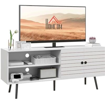 HOMCOM Meuble TV Banc TV Meuble pour télévision jusqu'à 65 Pouces avec 2 Compartiments Ouverts et 1 étagère réglable 145x38x65 cm Blanc - Publicité HOMCOM Meuble TV Banc TV Meuble pour télévision jusqu'à 65 Pouces avec 2 Compartiments Ouverts et 1 étagère réglable 145x38x65 cm Blanc - Publicité