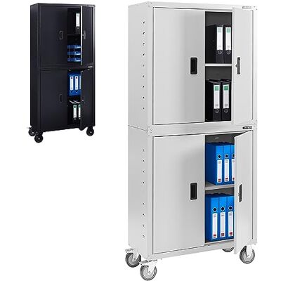 AREBOS Meuble de Bureau Gris 195 x 40 x 90 cm Lot de 2 4 Portes avec roulettes Tablettes réglables en Hauteur avec Serrure à Cylindre - Publicité AREBOS Meuble de Bureau Gris 195 x 40 x 90 cm Lot de 2 4 Portes avec roulettes Tablettes réglables en Hauteur avec Serrure à Cylindre - Publicité