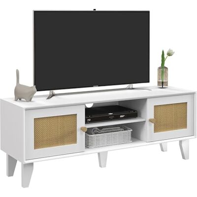 HOMCOM - Rattan Doors - Blanc - 120x35x46 cm - TV Stand - Publicité HOMCOM - Rattan Doors - Blanc - 120x35x46 cm - TV Stand - Publicité