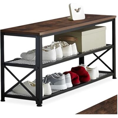 tectake ® Etagere Chaussures 101 x 30,5 x 45,5 cm, Rangement Chaussures 2 étagères grillagées, Style Industriel Meuble Chaussure Rangement Chaussure Meuble d'entrée Dressing Salon Chambre, Bois foncé - Publicité tectake ® Etagere Chaussures 101 x 30,5 x 45,5 cm, Rangement Chaussures 2 étagères grillagées, Style Industriel Meuble Chaussure Rangement Chaussure Meuble d'entrée Dressing Salon Chambre, Bois foncé - Publicité